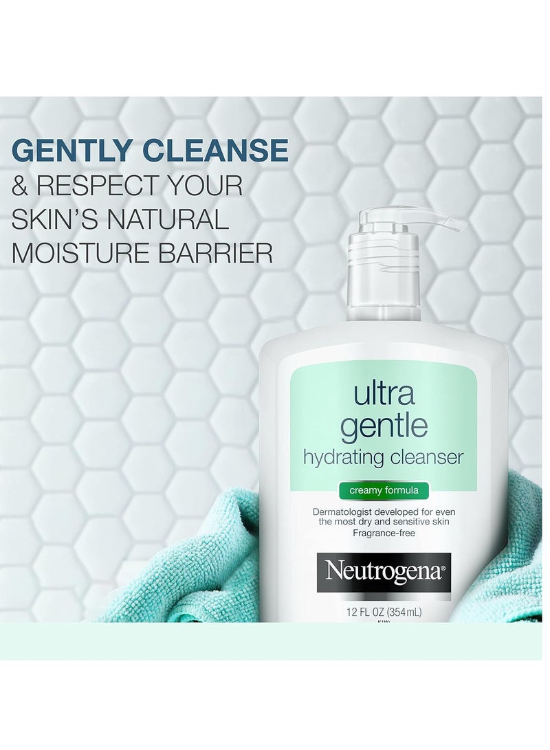 Ultra Gentle Hydrating Facial Cleanser, Non-Foaming Face Wash for Sensitive Skin, Gently Cleanses Face Without Over Drying, Oil-Free, Soap-Free, Fragrance-Free, 12 fl. Oz 354 mlml