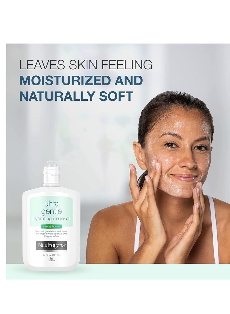 Ultra Gentle Hydrating Facial Cleanser, Non-Foaming Face Wash for Sensitive Skin, Gently Cleanses Face Without Over Drying, Oil-Free, Soap-Free, Fragrance-Free, 12 fl. Oz 354 mlml