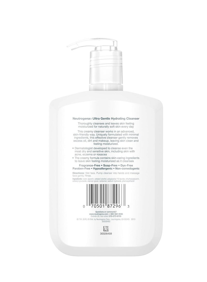 Ultra Gentle Hydrating Facial Cleanser, Non-Foaming Face Wash for Sensitive Skin, Gently Cleanses Face Without Over Drying, Oil-Free, Soap-Free, Fragrance-Free, 12 fl. Oz 354 mlml
