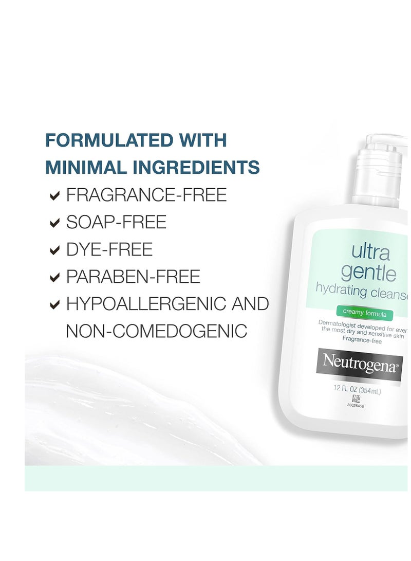 Ultra Gentle Hydrating Facial Cleanser, Non-Foaming Face Wash for Sensitive Skin, Gently Cleanses Face Without Over Drying, Oil-Free, Soap-Free, Fragrance-Free, 12 fl. Oz 354 mlml