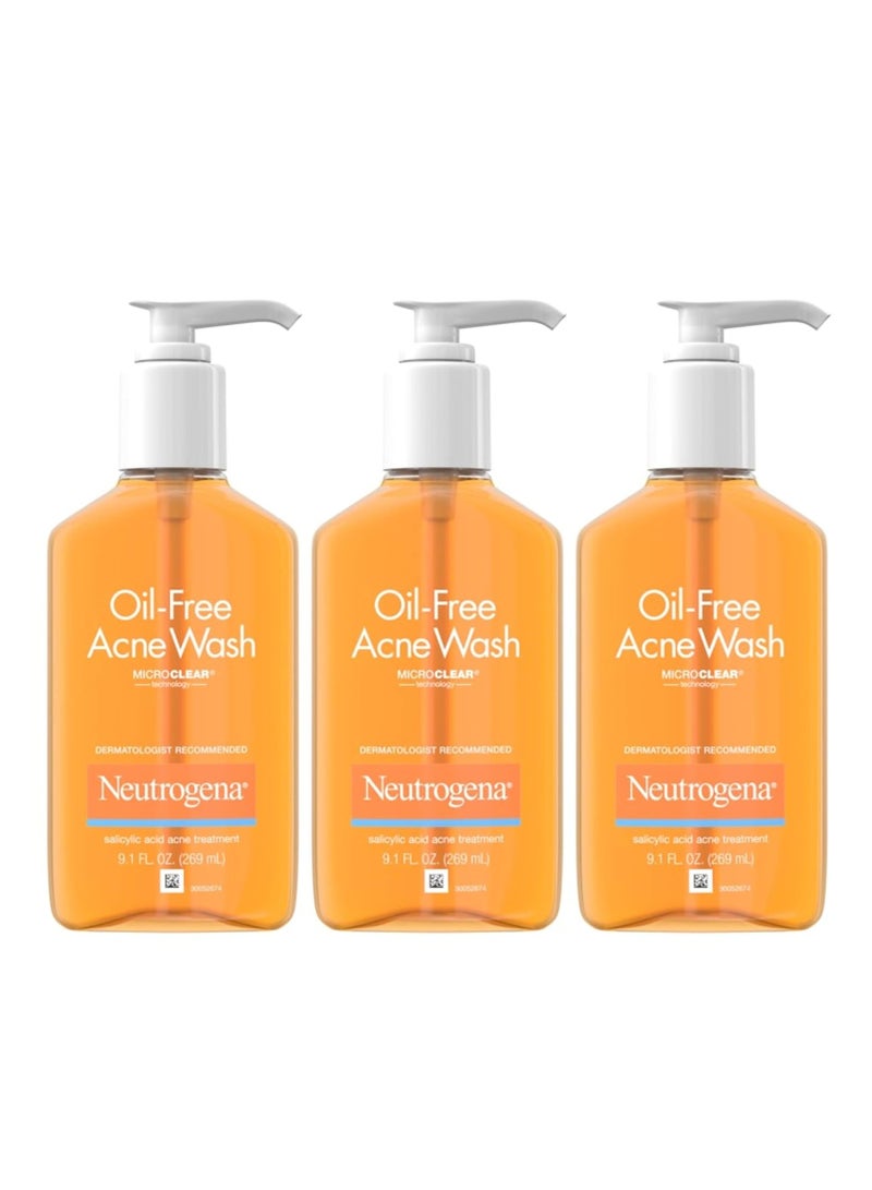 Oil-Free Acne Fighting Face Wash, Daily Cleanser with Salicylic Acid Acne Treatment, 9.1 fl. Oz, 3 PackFluid Ounce