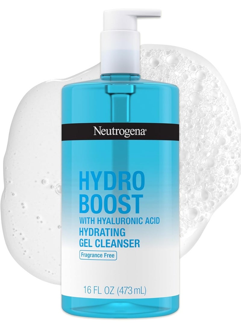 Hydro Boost Fragrance Free Hydrating Gel Facial Cleanser with Hyaluronic Acid, Daily Foaming Face Wash & Makeup Remover, Gentle Face Wash, Non-Comedogenic, 16 fl. Oz 473 mlml