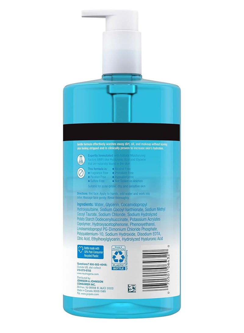 Hydro Boost Fragrance Free Hydrating Gel Facial Cleanser with Hyaluronic Acid, Daily Foaming Face Wash & Makeup Remover, Gentle Face Wash, Non-Comedogenic, 16 fl. Oz 473 mlml