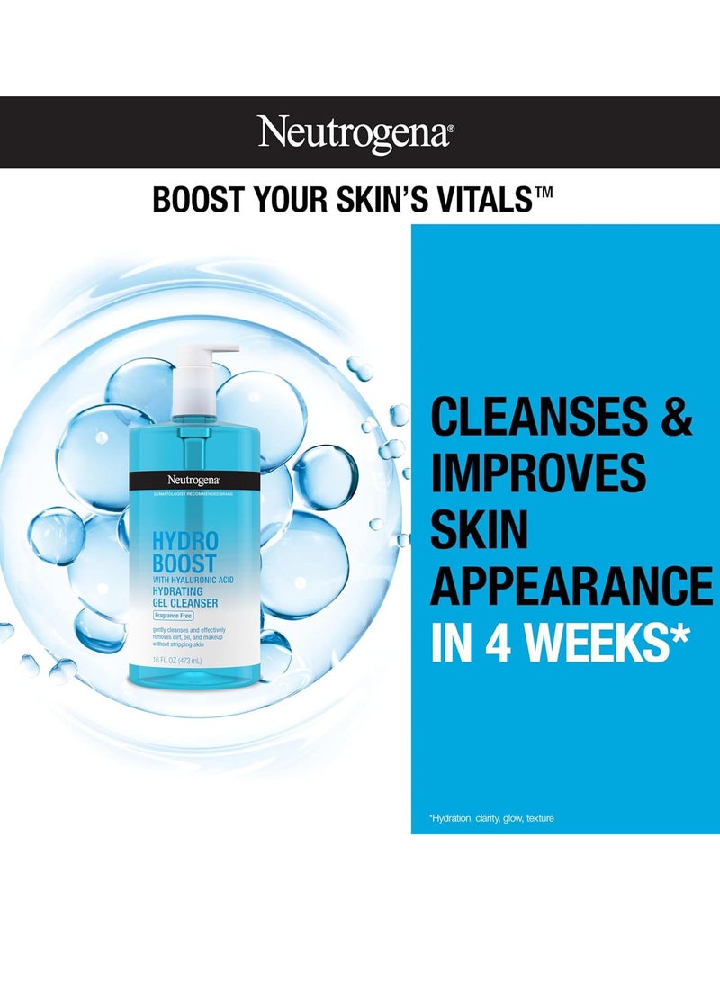 Hydro Boost Fragrance Free Hydrating Gel Facial Cleanser with Hyaluronic Acid, Daily Foaming Face Wash & Makeup Remover, Gentle Face Wash, Non-Comedogenic, 16 fl. Oz 473 mlml