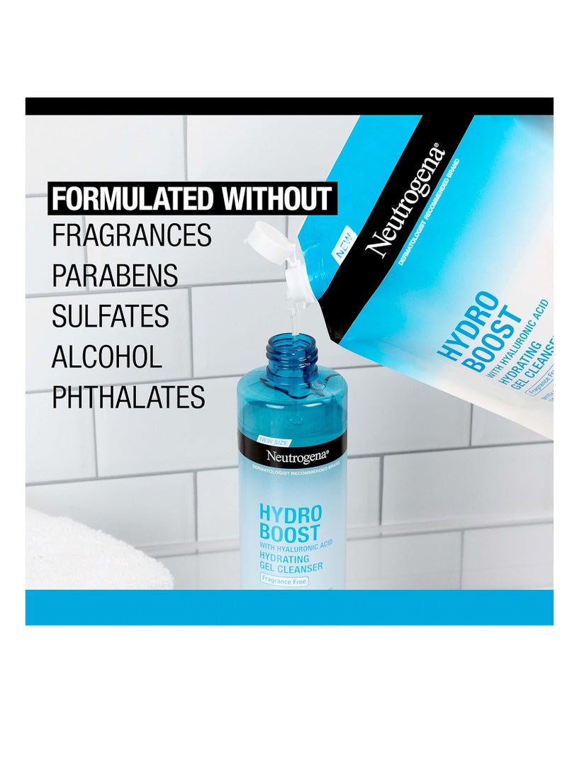 Hydro Boost Fragrance Free Hydrating Gel Facial Cleanser with Hyaluronic Acid, Daily Foaming Face Wash & Makeup Remover, Gentle Face Wash, Non-Comedogenic, Refill Pouch, 16 fl. Oz 473 mlml