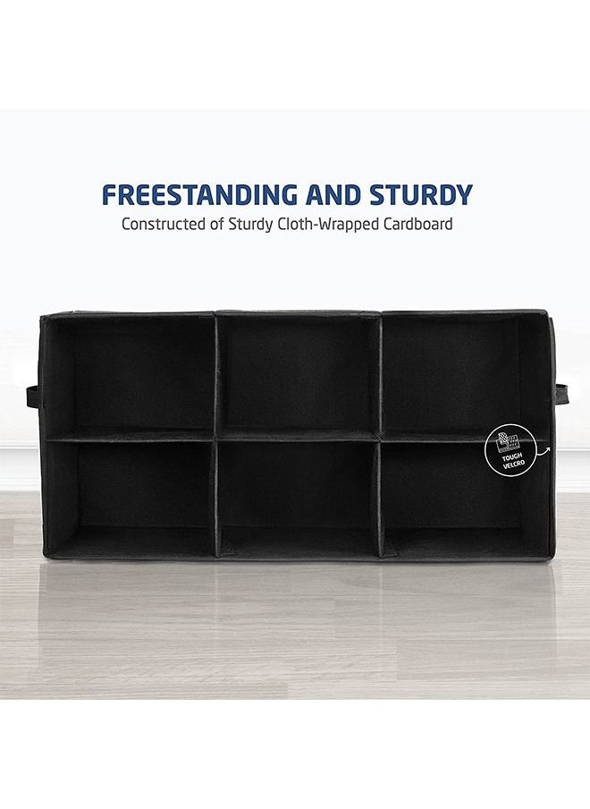 Freestanding Shoe Organizer No Tools Required 6 Big Sections Fits Men's Shoes, Compact For Entryways, Closets Also Ideal For Accessories, Durable Cardboard Covered With Smooth Fabric Foldable Straps