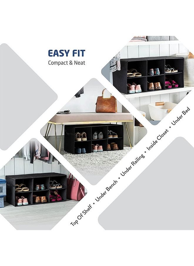 Freestanding Shoe Organizer No Tools Required 6 Big Sections Fits Men's Shoes, Compact For Entryways, Closets Also Ideal For Accessories, Durable Cardboard Covered With Smooth Fabric Foldable Straps