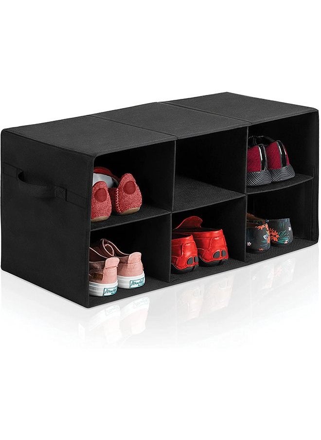 Freestanding Shoe Organizer No Tools Required 6 Big Sections Fits Men's Shoes, Compact For Entryways, Closets Also Ideal For Accessories, Durable Cardboard Covered With Smooth Fabric Foldable Straps