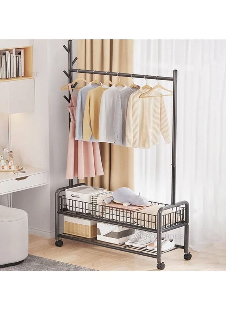 Clothes Rack Clothing Rack Garment Rack Rolling Organizer with Wheels Bottom Shelves Double Tiers for Multipurpose (Black)