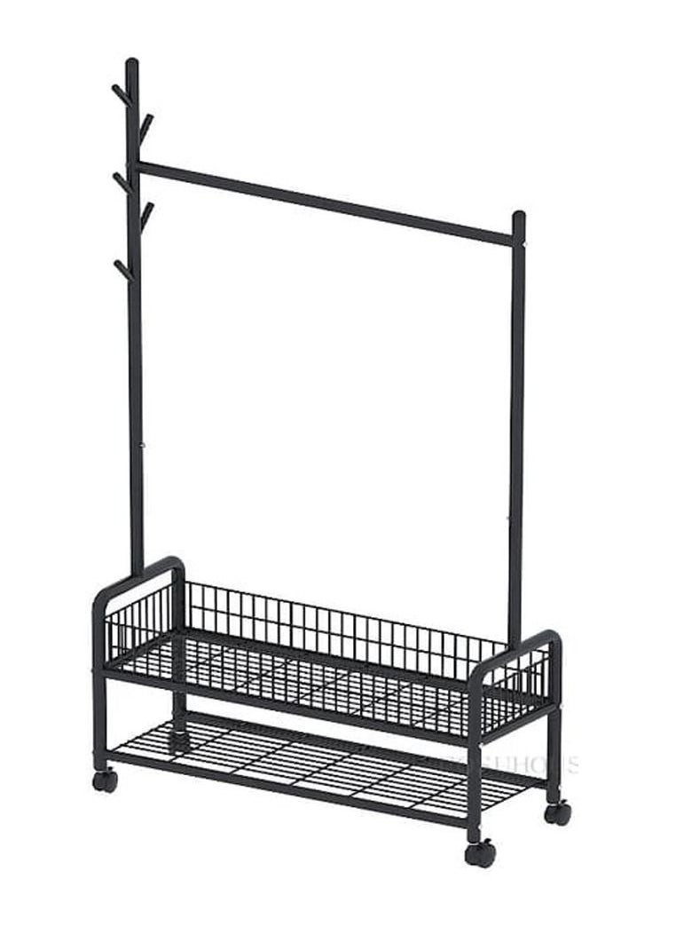 Clothes Rack Clothing Rack Garment Rack Rolling Organizer with Wheels Bottom Shelves Double Tiers for Multipurpose (Black)