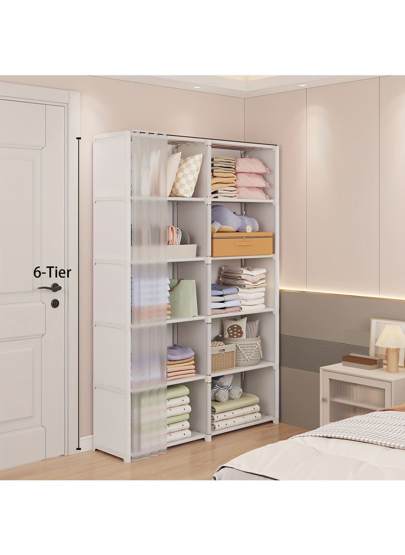 6 Layers Double Row Dustproof Wardrobe For Clothes Side Cabinets Household Bedroom Storage With Door Cover Simple Assembly Storage Cabinet Hanging Wardrobe Rental Room Wardrobe