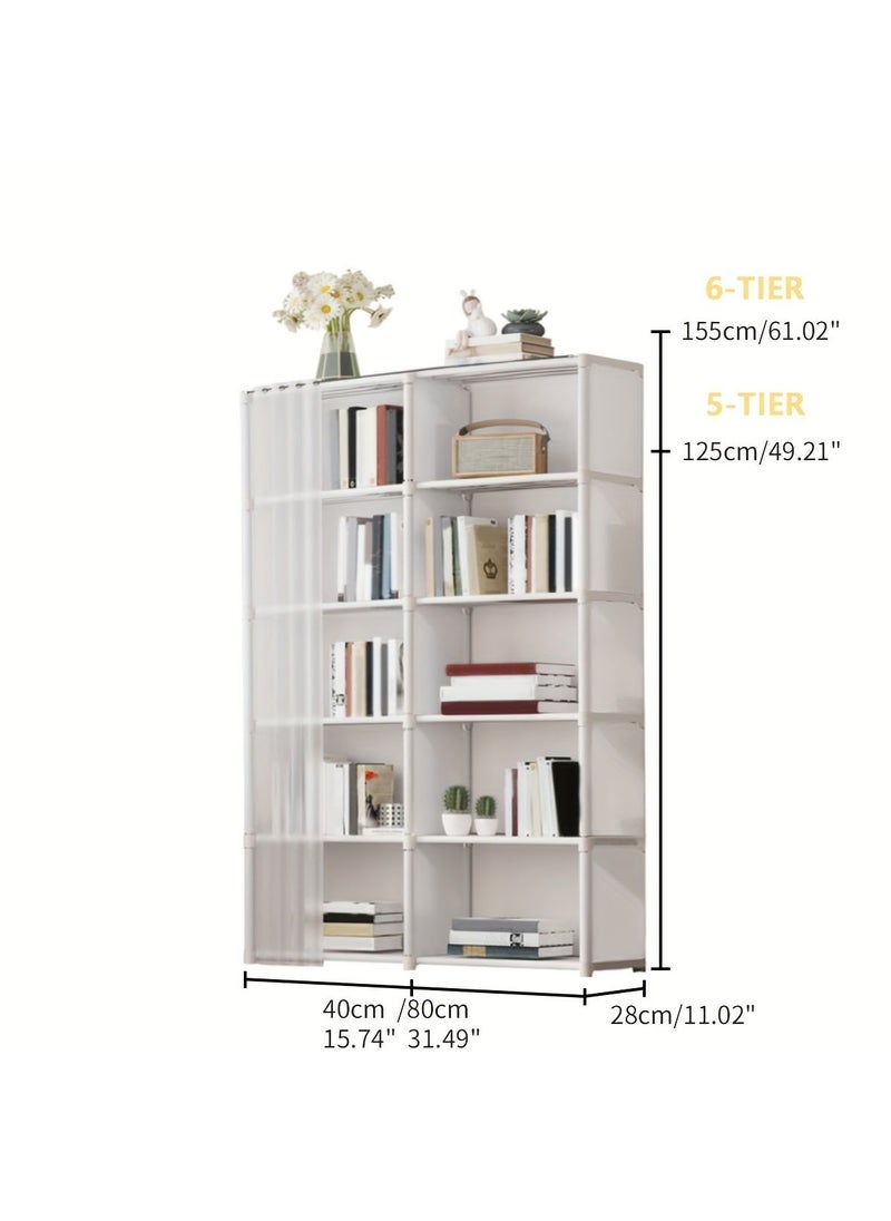 6 Layers Double Row Dustproof Wardrobe For Clothes Side Cabinets Household Bedroom Storage With Door Cover Simple Assembly Storage Cabinet Hanging Wardrobe Rental Room Wardrobe