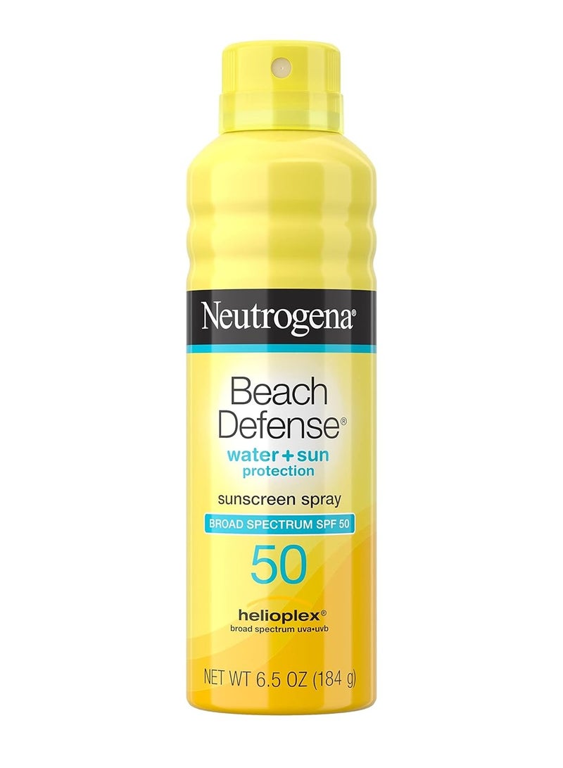 Beach Defense Body Spray Sunscreen with Broad Spectrum SPF 50, Shields Against UVA and UVB Rays, Water Resistant and Oil Free Sun Protection, Oxybenzone Free and Fast Drying, 6.5 OZounce