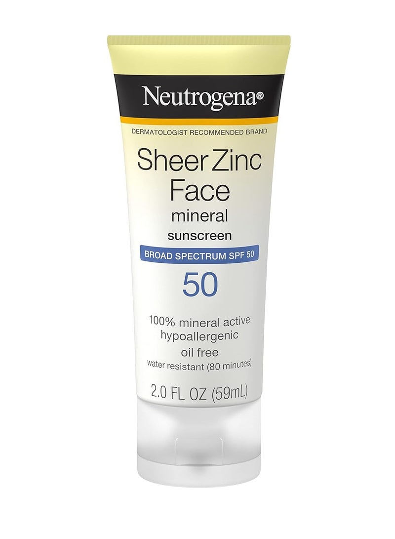 Sheer Zinc Oxide Dry-Touch Face Sunscreen with Broad Spectrum SPF 50, Oil-Free, Non-Comedogenic & Non-Greasy Mineral Sunscreen 2 fl. ozFluid Ounce