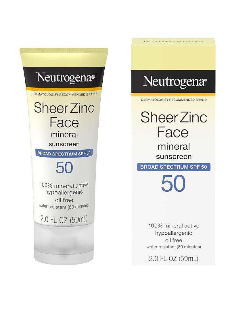 Sheer Zinc Oxide Dry-Touch Face Sunscreen with Broad Spectrum SPF 50, Oil-Free, Non-Comedogenic & Non-Greasy Mineral Sunscreen 2 fl. ozFluid Ounce