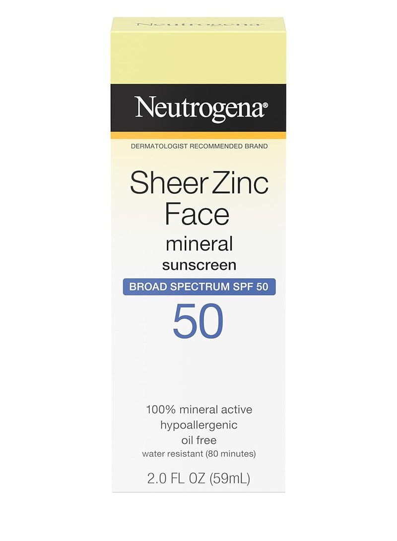 Sheer Zinc Oxide Dry-Touch Face Sunscreen with Broad Spectrum SPF 50, Oil-Free, Non-Comedogenic & Non-Greasy Mineral Sunscreen 2 fl. ozFluid Ounce