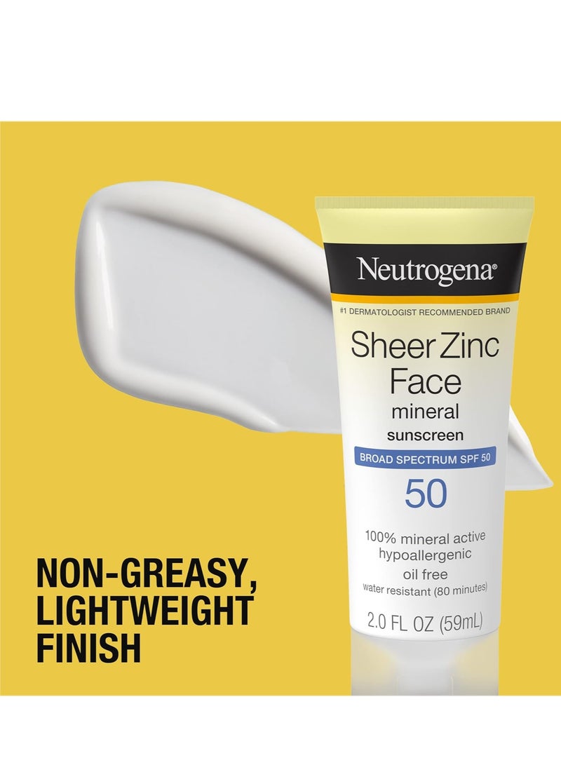 Sheer Zinc Oxide Dry-Touch Face Sunscreen with Broad Spectrum SPF 50, Oil-Free, Non-Comedogenic & Non-Greasy Mineral Sunscreen 2 fl. ozFluid Ounce