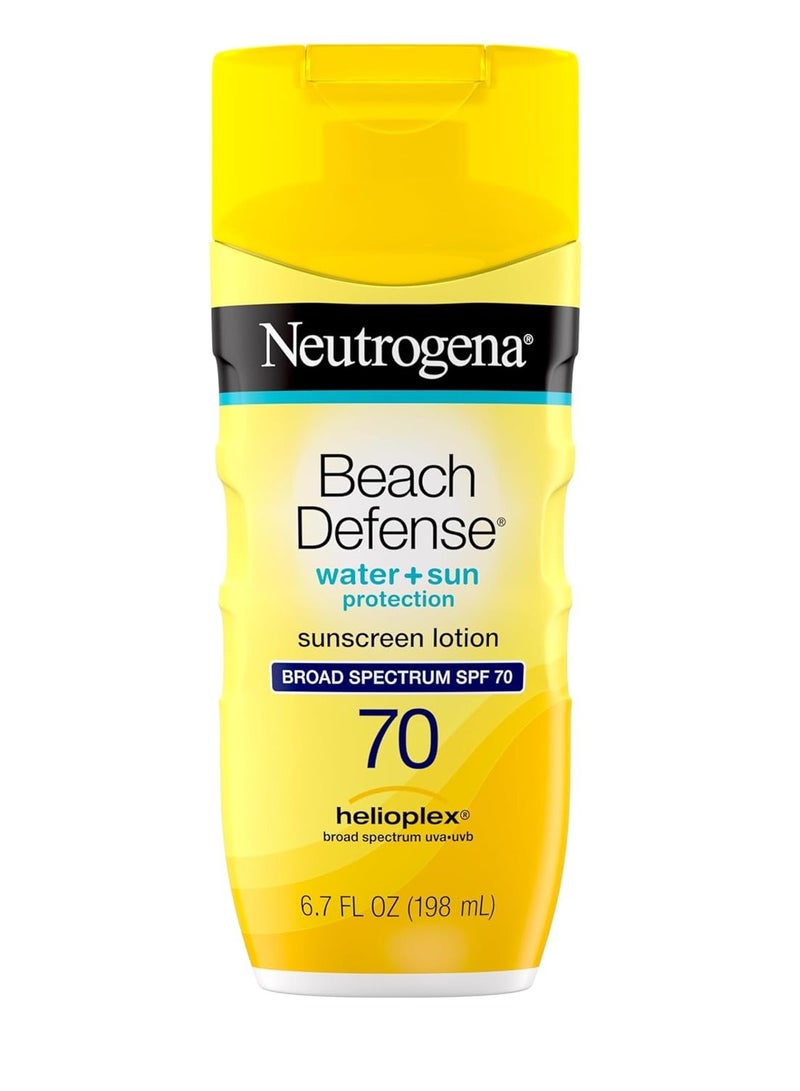 Beach Defense Face and Body Sunscreen Lotion with Broad Spectrum SPF 70, Offers UVA/UVB Protection, Water Resistant and Oil Free Sun Protection, Oxybenzone Free and Fast Drying, 6.5 OZ 198 mlml