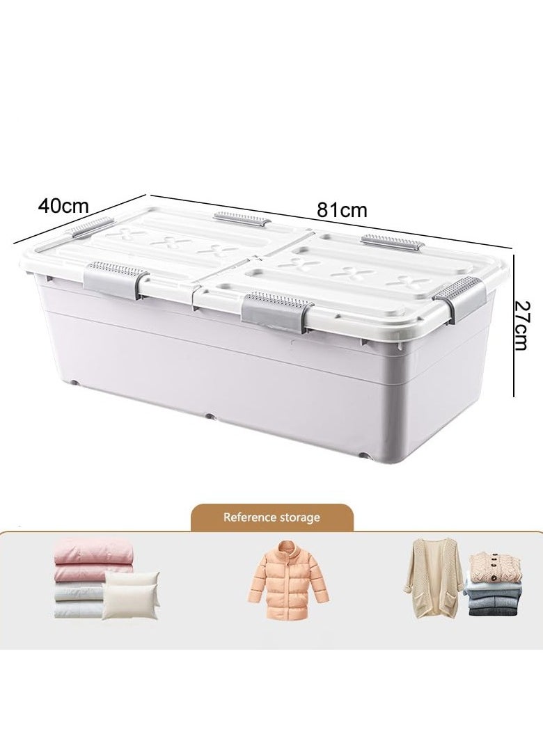 Under The Bed Wheeled Storage Box, 24-Inch Long Plastic Storage Container with Dual-Hinged Lids and Sturdy Wheels | Stackable Under-Bed Organizer Basket for Supplies, Camping, and Home Storage