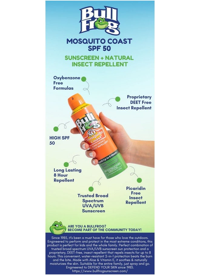 Mosquito Coast Bug Spray Insect Repellent + Sunscreen Spf 50, Continuous Spray 5.5Oz