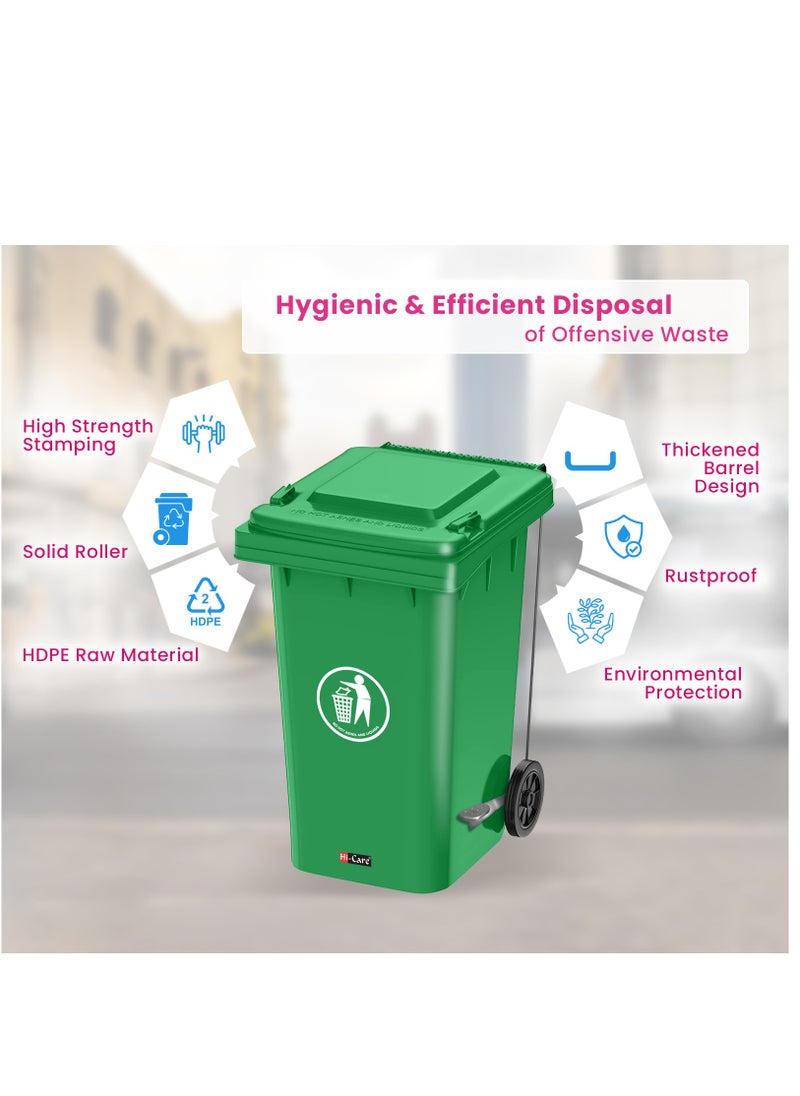 Plastic Garbage Bin 240 Litre with wheel and pedal - Heavy Duty Kitchen DustBin Outdoor Recycle Trash Can Large Industrial Wastebin Trash bin (Green)