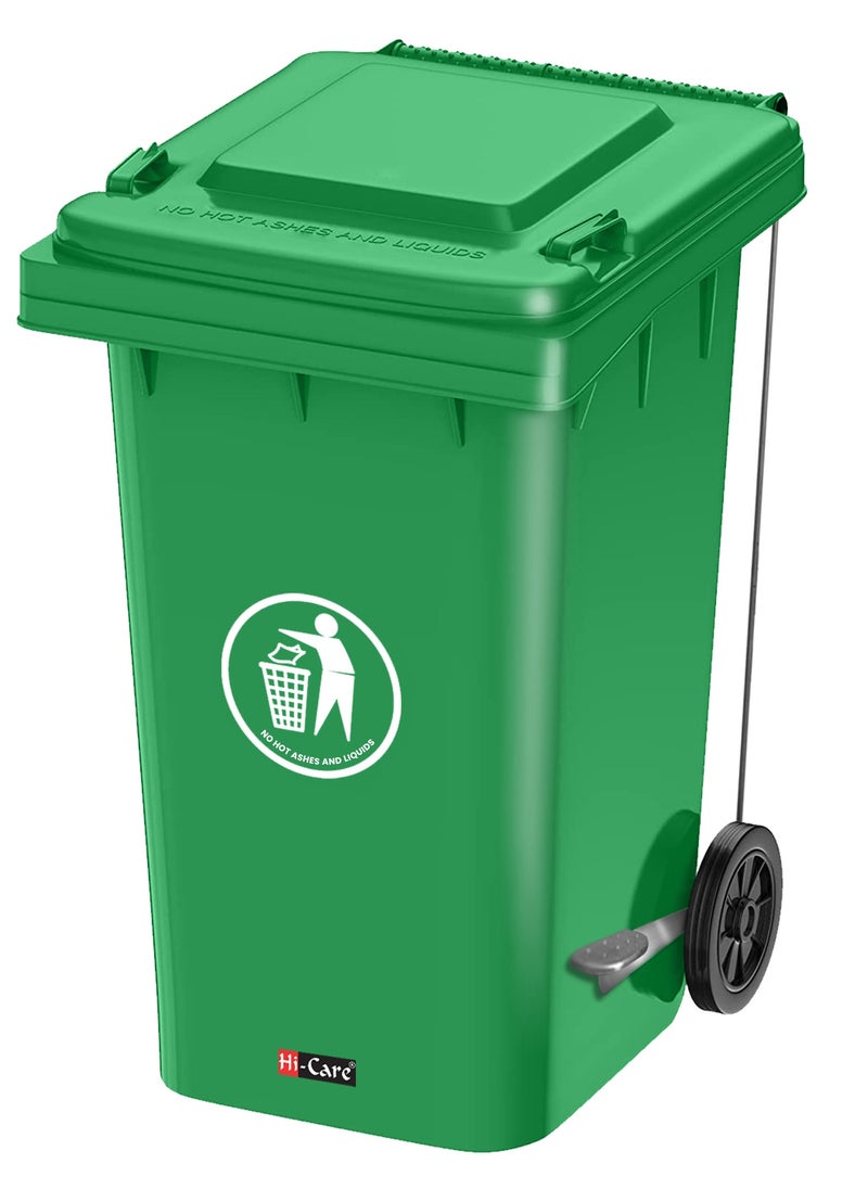 Plastic Garbage Bin 240 Litre with wheel and pedal - Heavy Duty Kitchen DustBin Outdoor Recycle Trash Can Large Industrial Wastebin Trash bin (Green)