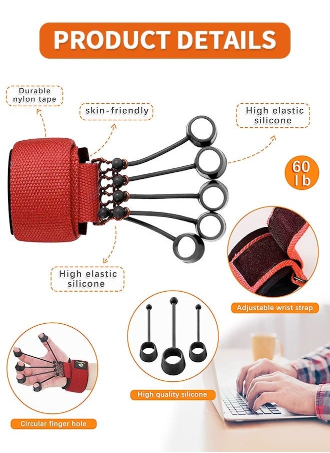 60 LB Finger Exerciser Stretcher Resistance Band, Strength Trainer Reverse Grip Strengthener Climbing Exercise Equipment Extensor for Wrist Hand