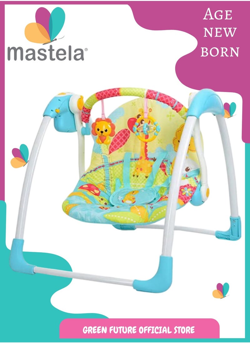 Baby Swing - Portable Infant Swing with Music, Toys & Safety Harness | Deluxe Baby Rocker for Newborns & Toddlers | Foldable & Lightweight