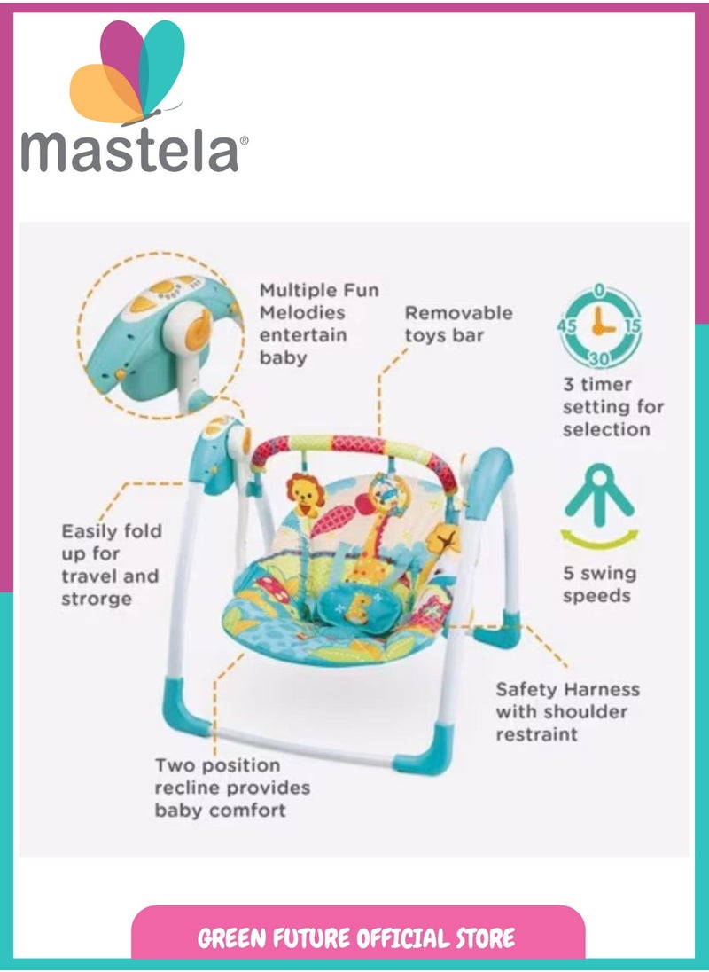 Baby Swing - Portable Infant Swing with Music, Toys & Safety Harness | Deluxe Baby Rocker for Newborns & Toddlers | Foldable & Lightweight