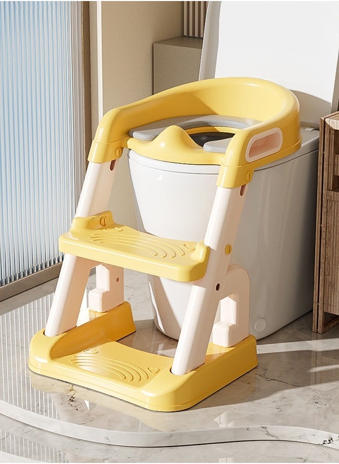 Children Auxiliary Toilet Ladder with Safety Handle Non-slip Pad Foldable Height Adjustable Toilet Training Table and Chair Suitable for Children Toddler Boys Girls