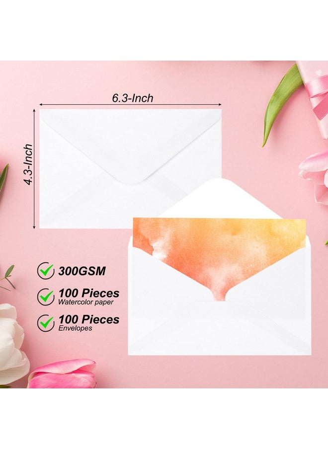 50 Sets Pure Cotton Watercolor Cards 140Lb/300 Gsm Postcards With Envelopes For Art Painting Creative Thank Notes, 4X6 Inch