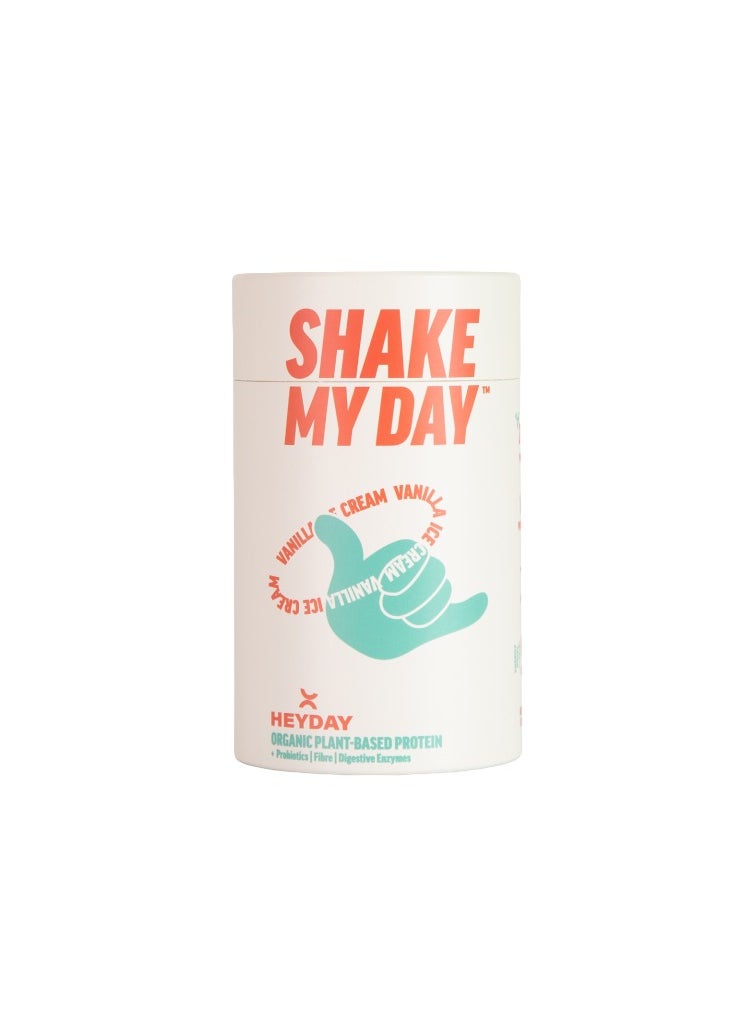 Heyday Shake My Day Natural Plant Based Organic Protein Powder (480g) | Vanilla Flavour | Nutrient-Rich with Probiotics | Ideal for Smoothies & Shakes | Muscle Support for Men & Women