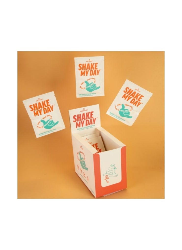 Heyday Shake My Day Organic Vanilla Flavour Plant-Based Protein Powder | Nutrient-Rich with Probiotics | Ideal for Smoothies & Shakes | Muscle Support,Recovery | Box of 12 Sachets