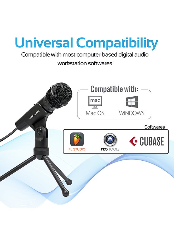 Universal Digital Dynamic Vocal Microphone, 3.5mm Connector Stereo Multimedia Condenser Vocal Microphone Stand for Laptop, PC, Digital Voice Recorder PC Tweeter-9 Black