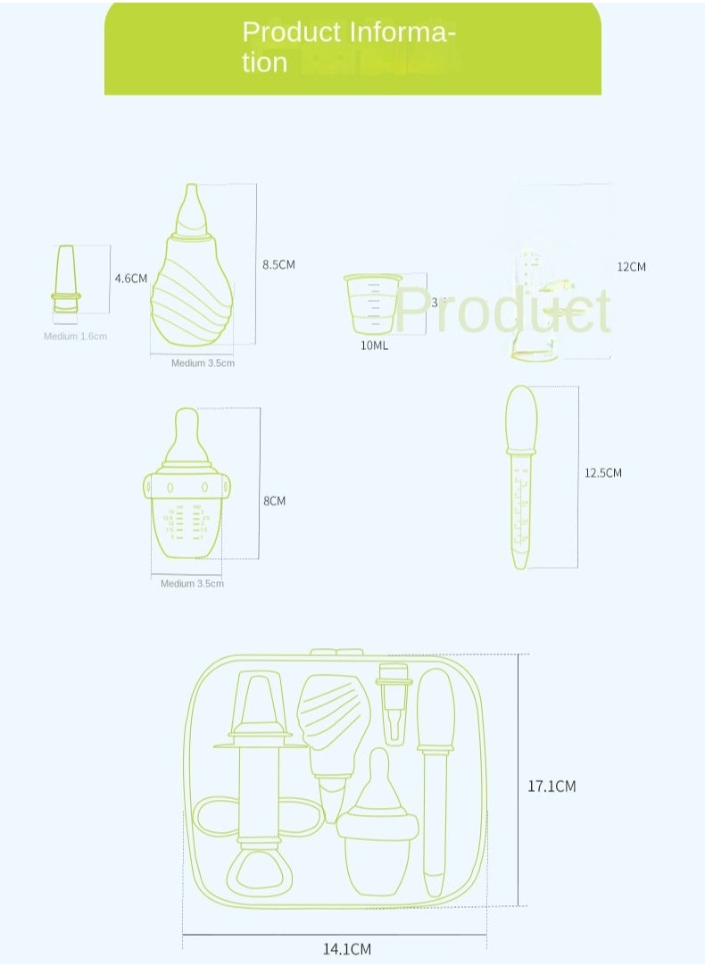 The 6-piece Set Includes  Feeder And Snot-sucking Device Suitable For Newborn Babies. The Set Is Safe And Easy To Carry To Solve The Problem Of Medication And Feeding (Blue)