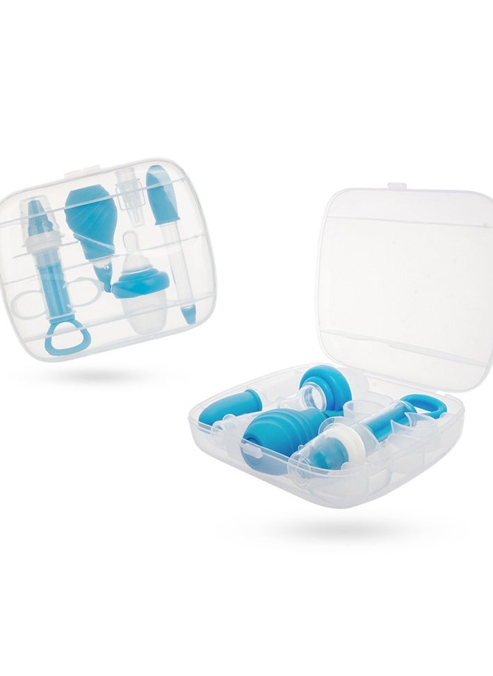 The 6-piece Set Includes  Feeder And Snot-sucking Device Suitable For Newborn Babies. The Set Is Safe And Easy To Carry To Solve The Problem Of Medication And Feeding (Blue)