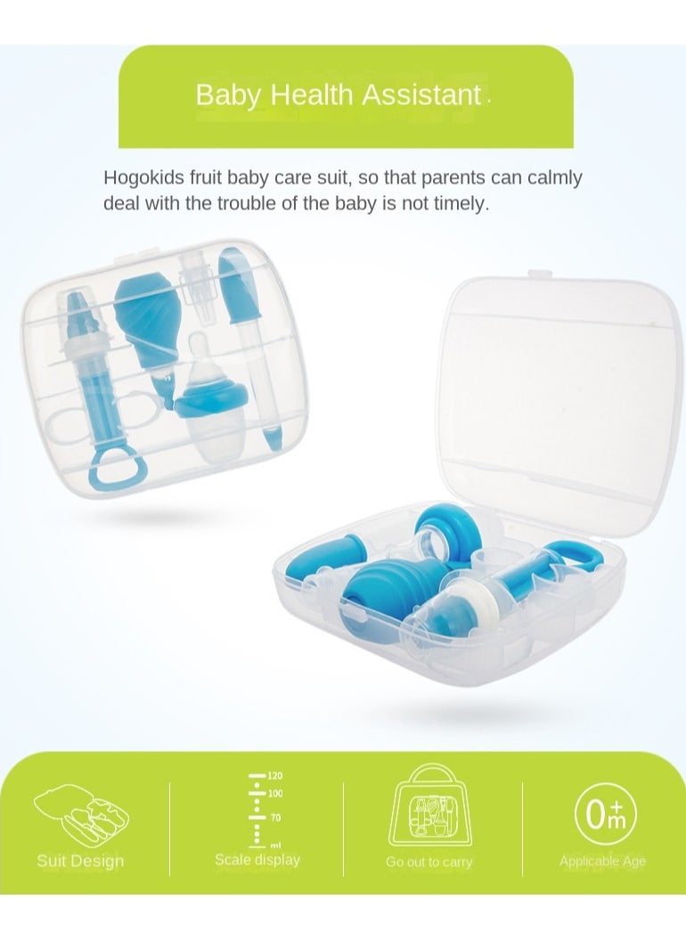 The 6-piece Set Includes  Feeder And Snot-sucking Device Suitable For Newborn Babies. The Set Is Safe And Easy To Carry To Solve The Problem Of Medication And Feeding (Blue)