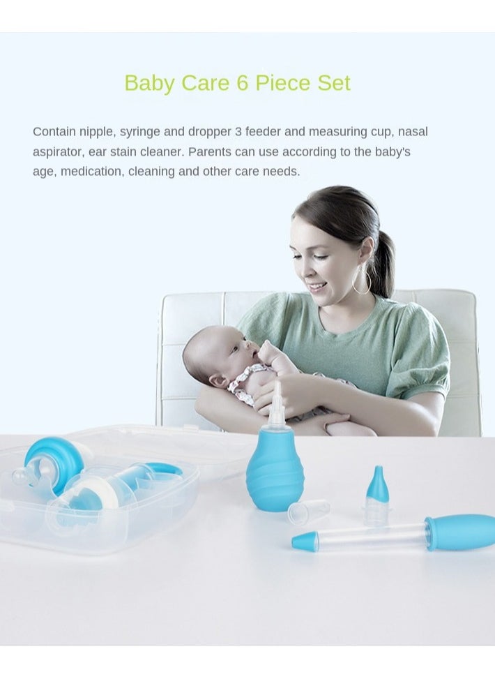 The 6-piece Set Includes  Feeder And Snot-sucking Device Suitable For Newborn Babies. The Set Is Safe And Easy To Carry To Solve The Problem Of Medication And Feeding (Blue)