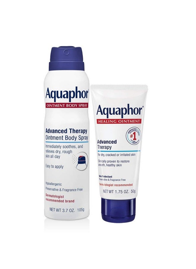 Advanced Therapy Skin Care Set, Aquaphor Healing Ointment Skin Protectant, Body Moisturizer For Dry Skin, 1.75 Oz + Aquaphor Ointment Body Spray, Spray Moisturizer For Dry Skin, 3.7 Oz