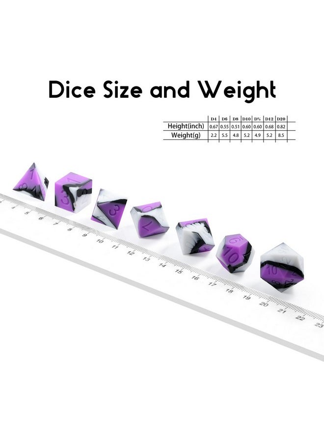 Silicone Dnd Dice Set, 7Pcs Silicone Rubber D&D Die With Clear Plastic Display Case For Dungeons And Dragons Role Playing Games And Tabletop Games（Purple Black White Flower