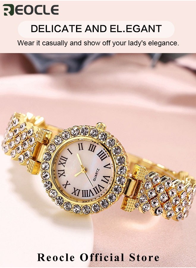 Women's Premium Crystal Accented Bangle Watch and Bracelet Set Diamond Wristwatch Set Analog Quartz Wrist Watch for Ladies