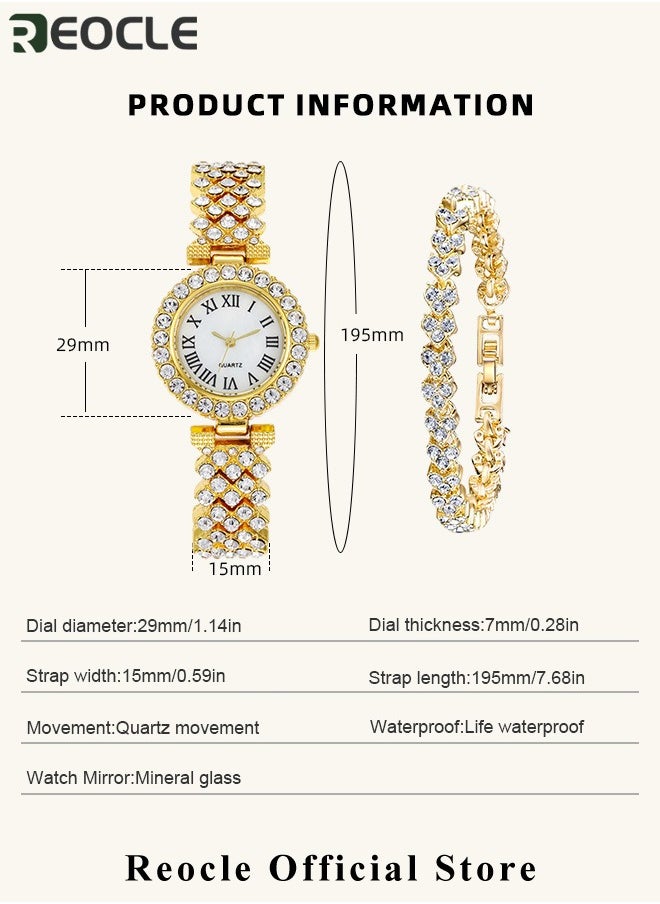 Women's Premium Crystal Accented Bangle Watch and Bracelet Set Diamond Wristwatch Set Analog Quartz Wrist Watch for Ladies