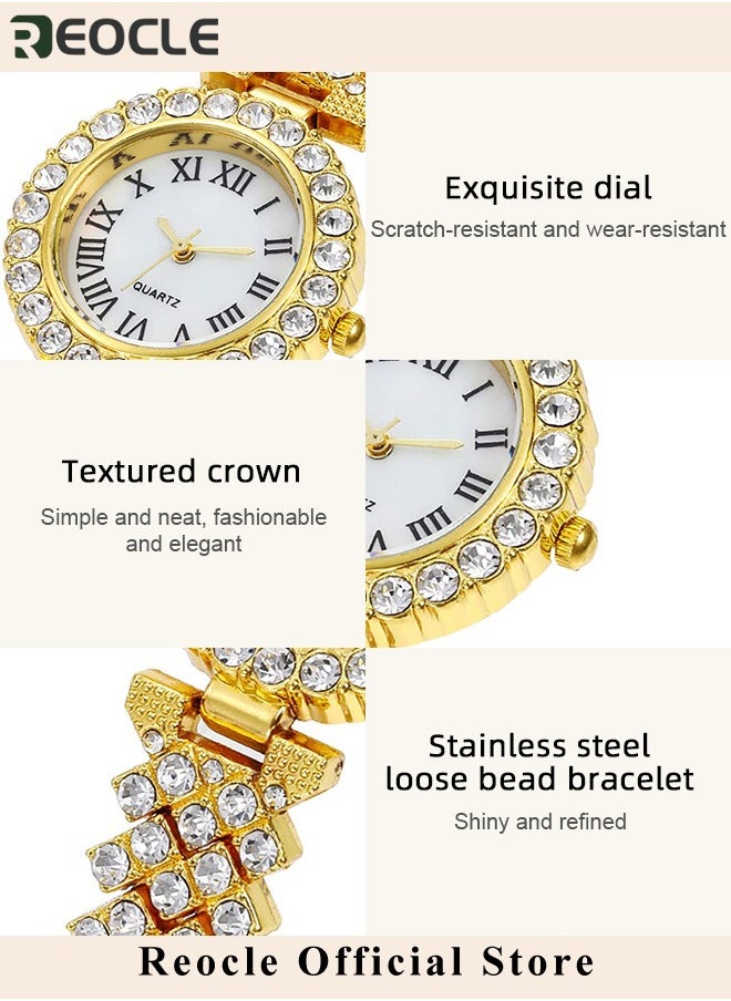 Women's Premium Crystal Accented Bangle Watch and Bracelet Set Diamond Wristwatch Set Analog Quartz Wrist Watch for Ladies