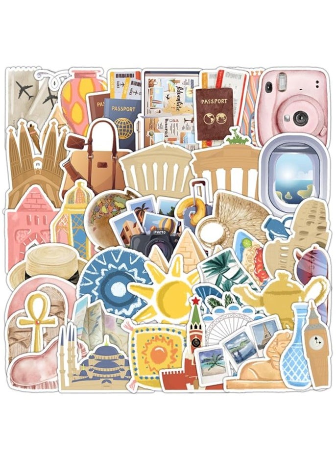 Sticker Set of 50 PCS Decals Bundle Around The World for Luggage Water Bottles Laptop Vinyl for Passport Cover Waterproof Travel Collection for Planner (Travel)