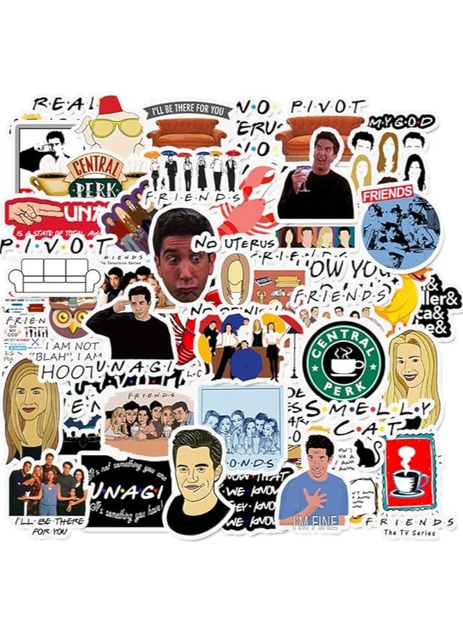 Laptop Stickers Friends Cartoon TV - Decals Vinyl Water Bottle Car Waterproof Bumper Computer Phone Case Book Skateboard Luggage Motorcycle Bike Helmet Decor Graffiti Patches [No-Duplicate] 50 Pack
