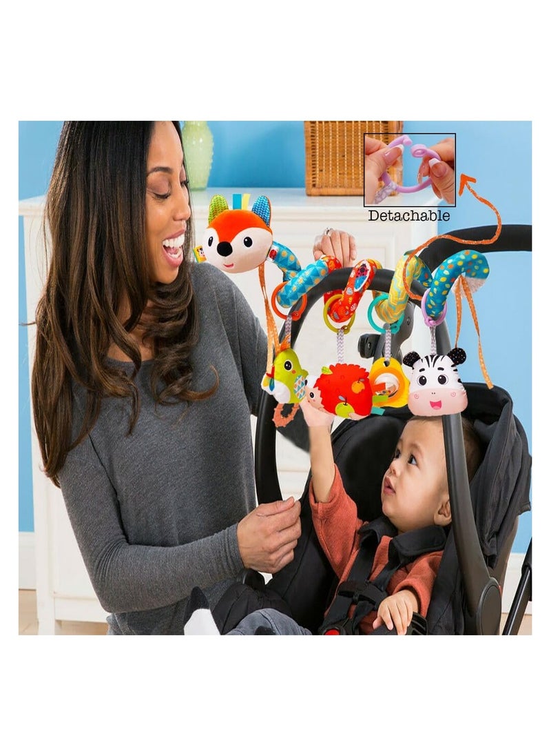 Stroller Toys Car Seat Toys for Babies Infants 0 to 6 Months Activity Spiral Plush Toys Hanging Toys Gift for Baby Boys and Girls 0 3 6 12 Months Newborn Sensory Toys with Rattles Squeaker Music Blue