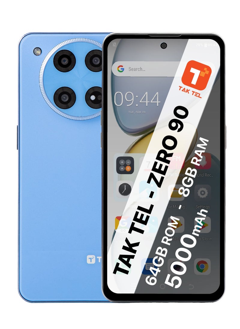 ZERO 90 Taktel Android Smartphone 64GB STORAGE,8GB RAM 6.6 HD DISPLAY, 5000mAh BATTERY, 13 MP CAMERA (BLUE)-Middle East Version