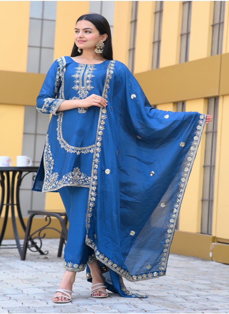 Presenting new designer embroidered Chinnon suit with sequence embroidered work