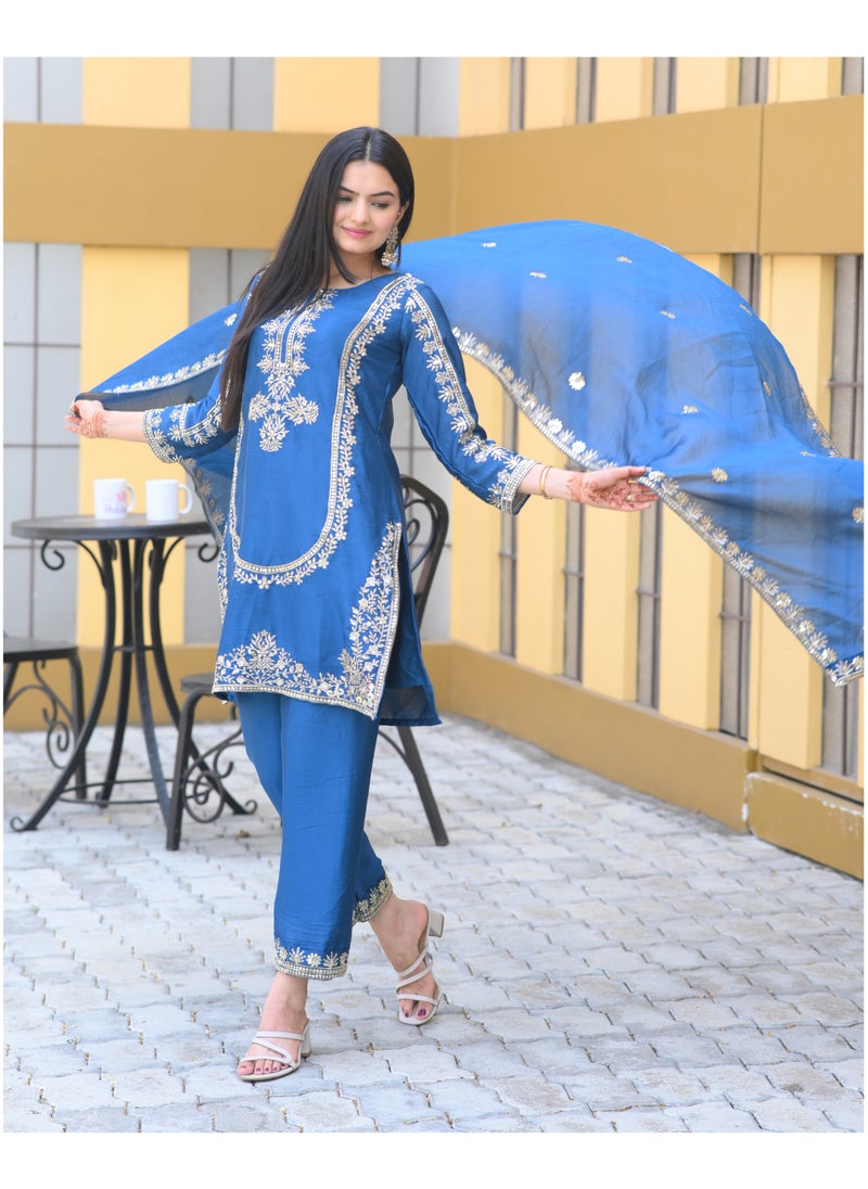 Presenting new designer embroidered Chinnon suit with sequence embroidered work