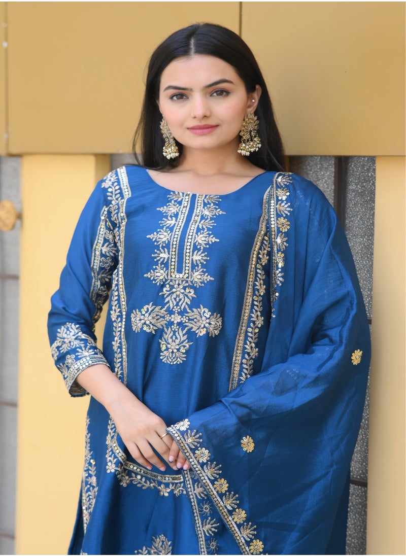 Presenting new designer embroidered Chinnon suit with sequence embroidered work